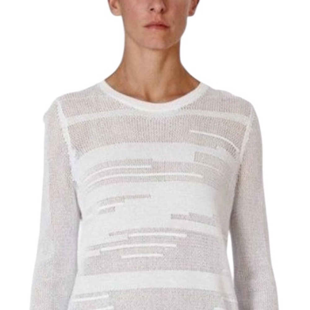 VINCE KNIT LONG SLEEVE ROUND NECK WHITE PULLOVER MESH SWEATER TOP M